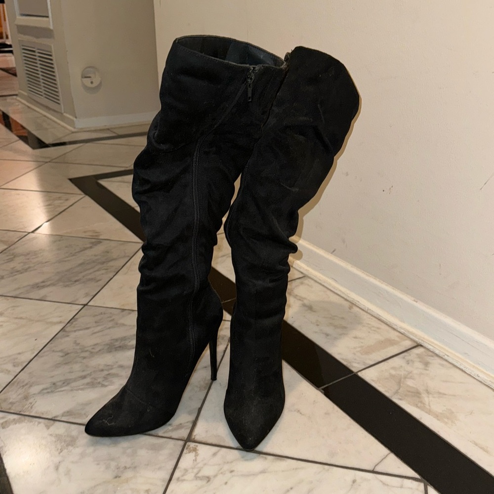 Black Suede Stiletto Tall Boots